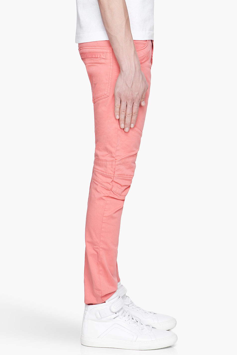 Balmain Salmon Pink Stitched Pleat Super Skinny Jeans for Men Lyst