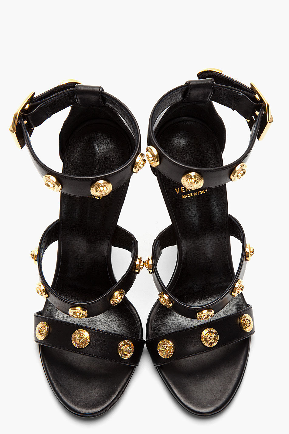 VERSACE Buckle Heels in Black & Gold | FWRD