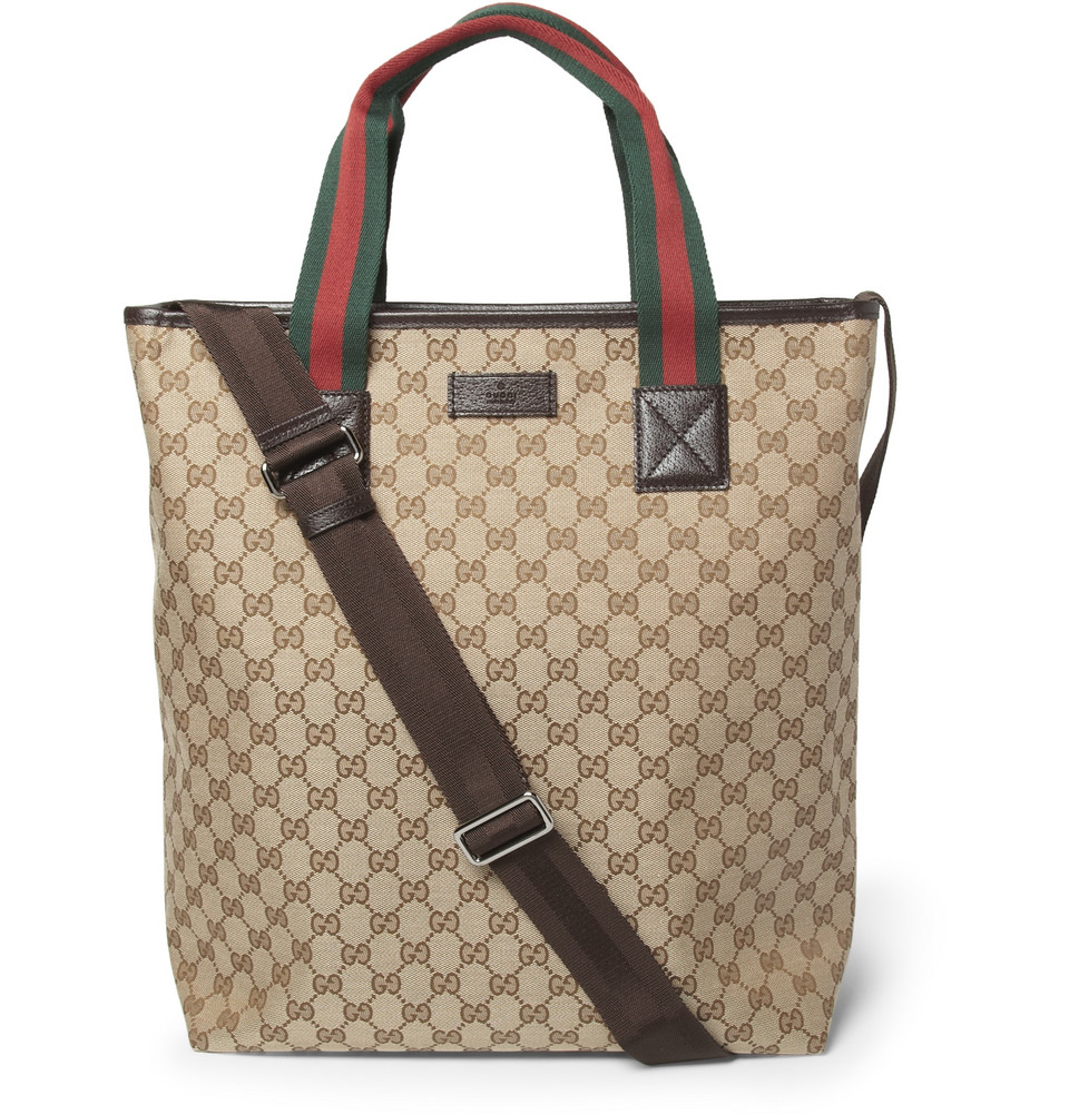Gucci Leathertrimmed Canvas Tote Bag in Beige for Men