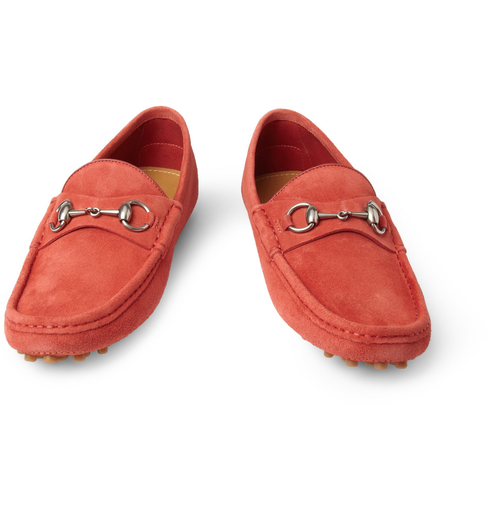 Gucci Horsebit Suede Driving Shoes in Red for Men Lyst