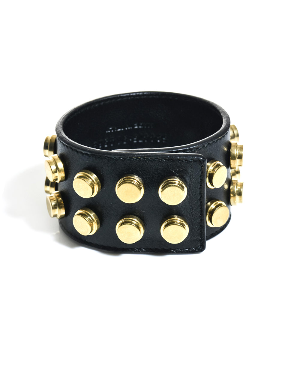 Saint Laurent Studded Leather Cuff Bracelet in Black - Lyst
