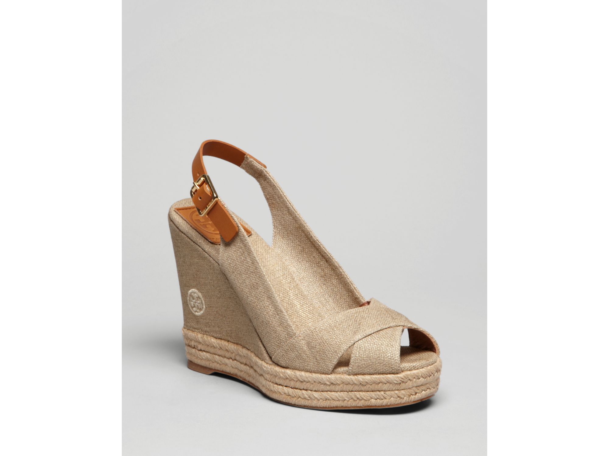 Tory Burch Peep Toe Platform Wedge Sandals Beller Slingback in Gold