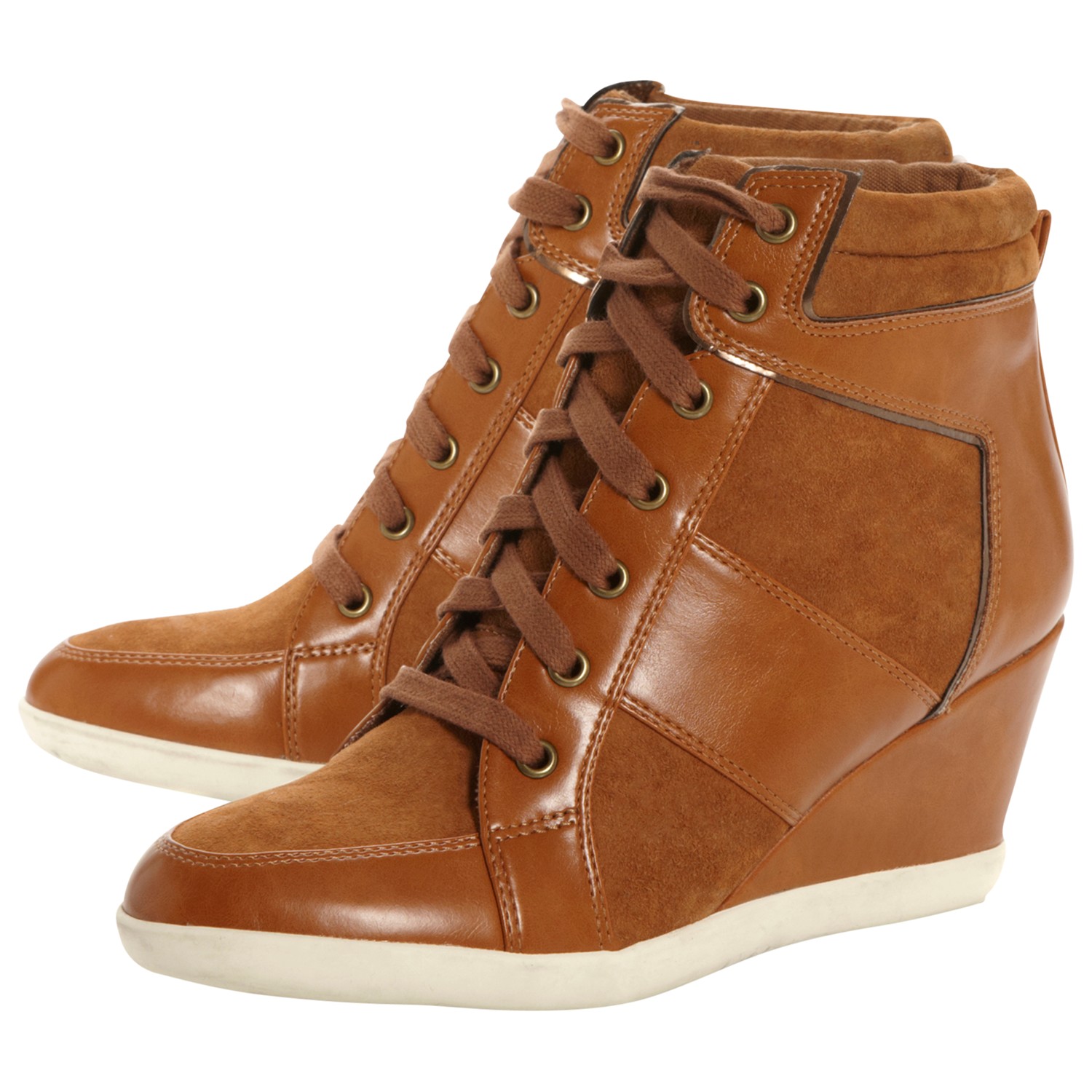 Dune Lapin Suede and Leather Panel Wedge Trainers in Tan (Brown) - Lyst
