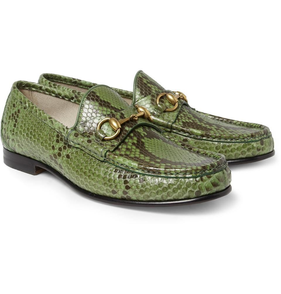 Gucci Horsebit Python Loafers in Green for Men | Lyst