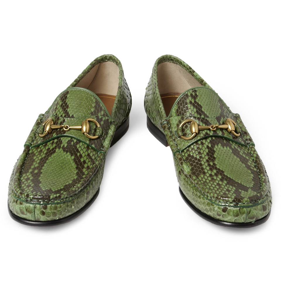 Gucci Horsebit Python Loafers in Green for Men Lyst