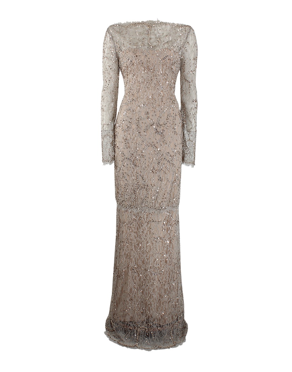 Lyst - Marchesa Long Sleeve Beaded Lace Gown in Gray