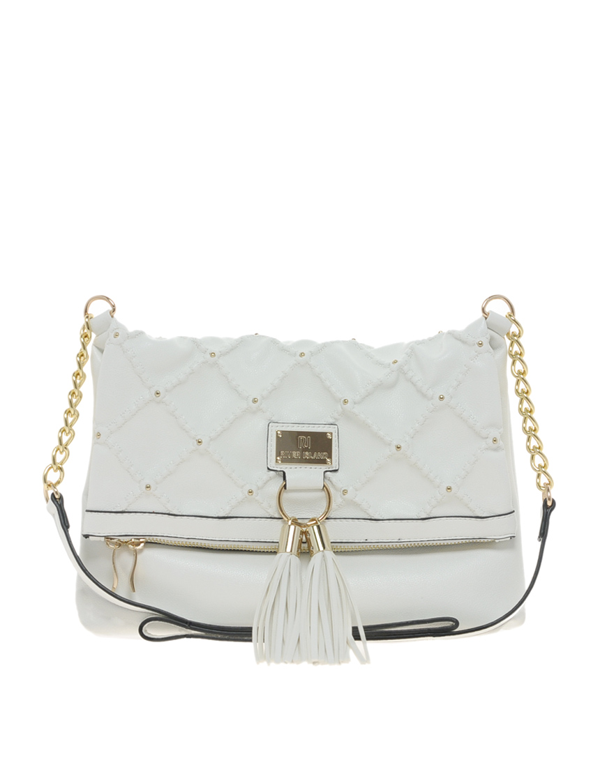 River Island White Quilted and Studded Tassel Messenger Bag - Lyst