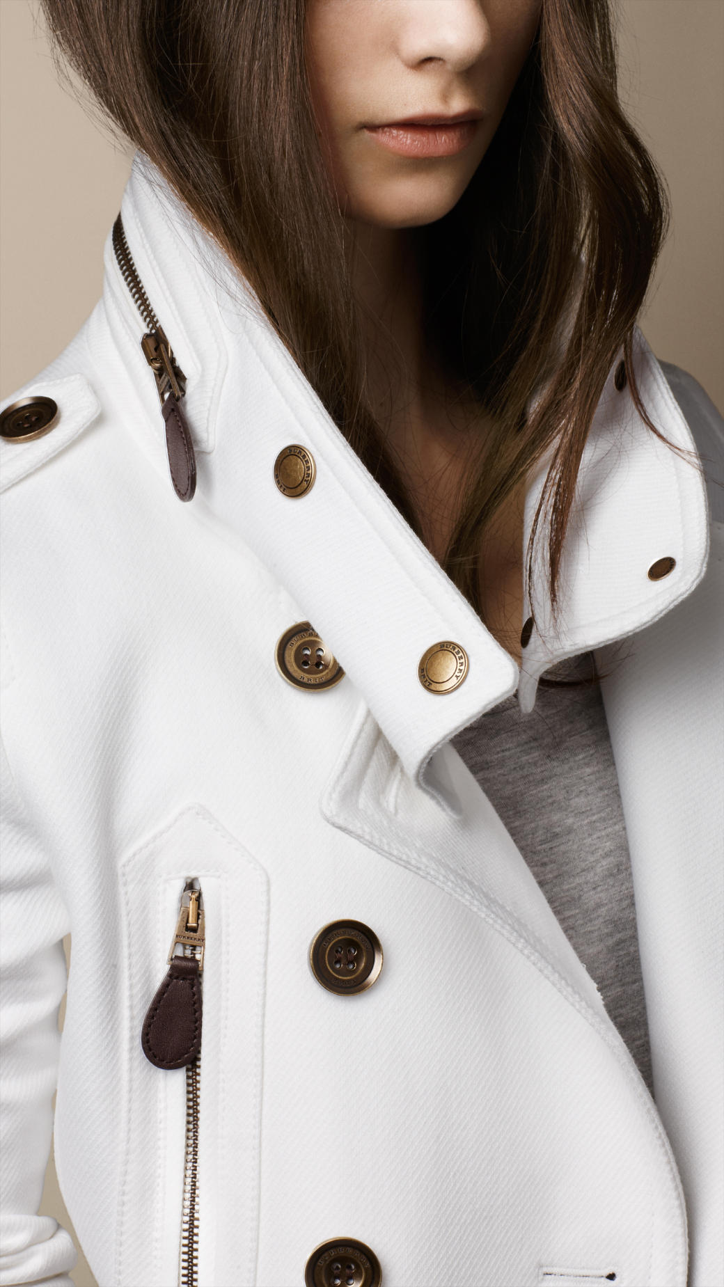 Burberry Brit Short Funnel Collar Trench Coat in White | Lyst