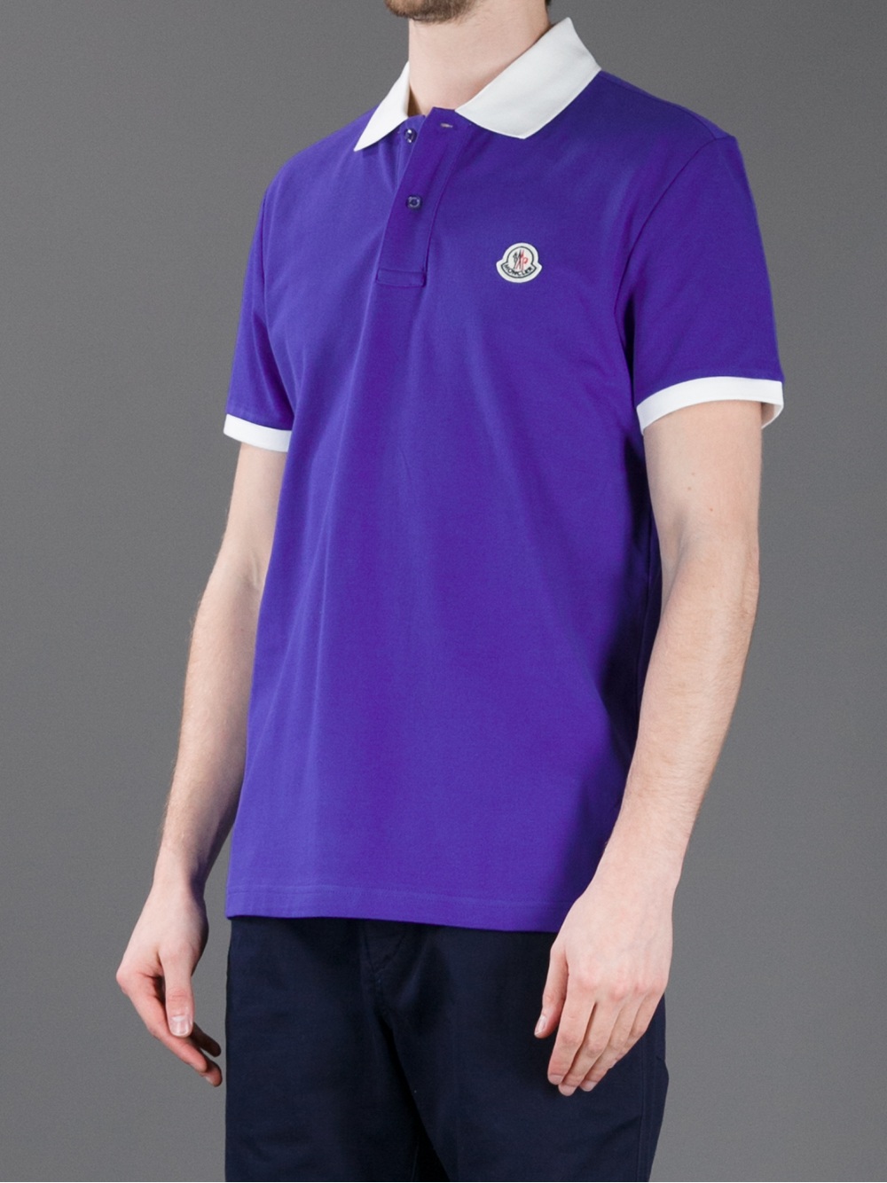 Moncler Contrast Collar Polo Shirt in Purple for Men - Lyst