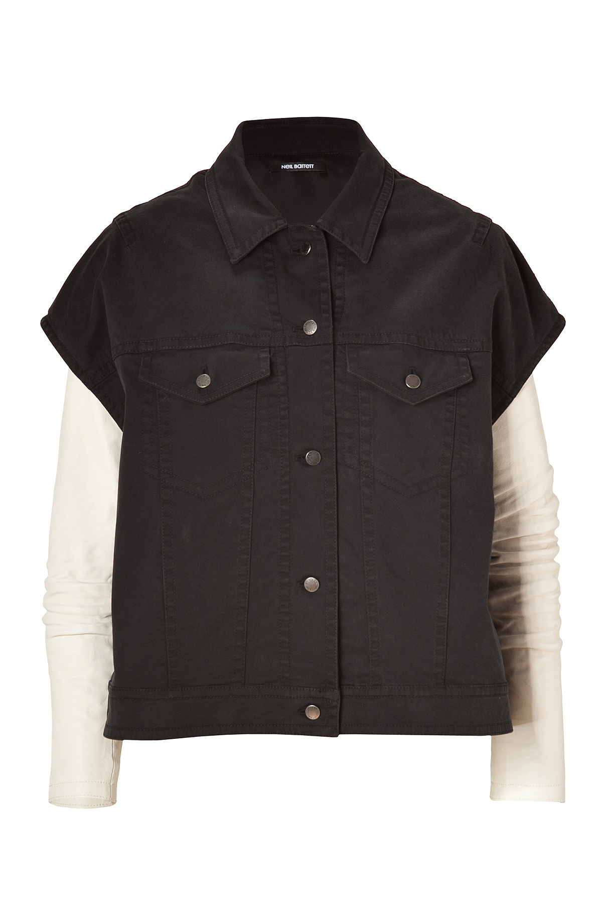 Neil Barrett Charcoal/White Denim VestJacket Combo With Leather