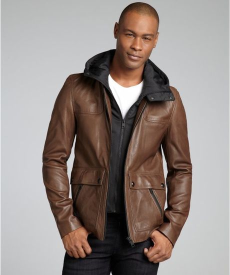 Soia & Kyo Olive Leather Asa Hooded Zip Front Jacket in Green for Men ...