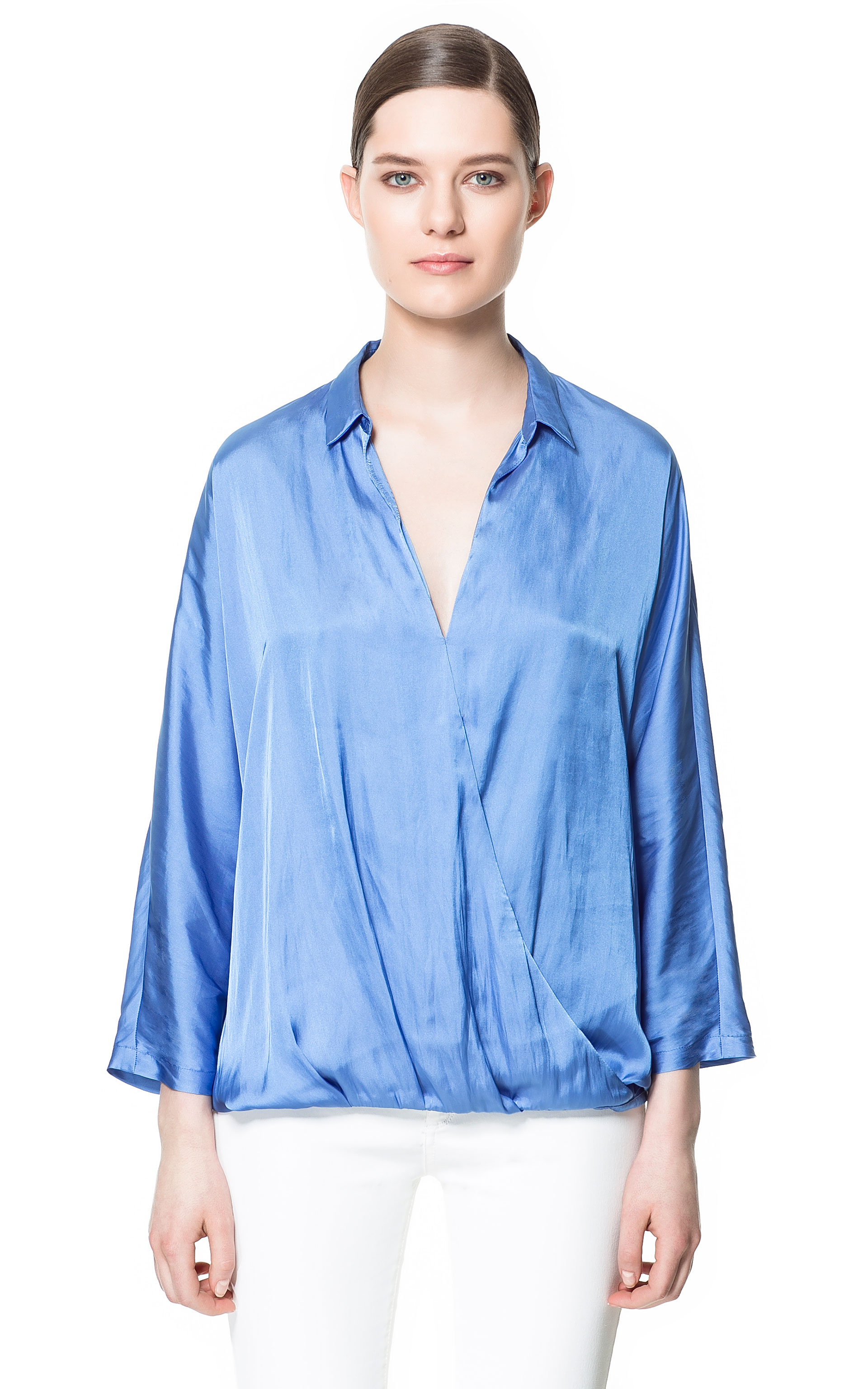 Zara Crossover Wrap Blouse in Blue (royal blue o blue) | Lyst