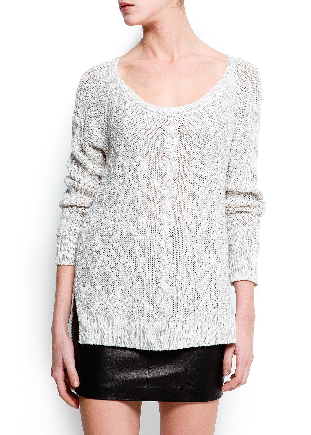 Mango Cable Knit Long Sweater in White (Silver) Lyst