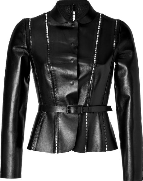 Valentino Black Leather Jacket With Cutout Trim in Black | Lyst