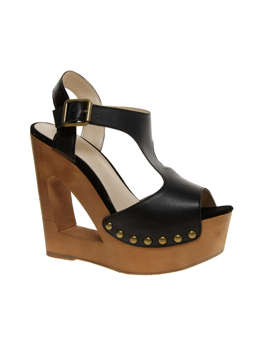 ALDO Baraby Cut Out T Bar Wedge Sandals in Black | Lyst