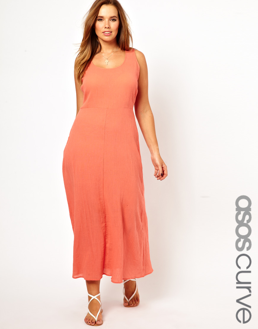 Asos curve Maxi Dress in Cheesecloth in White (coral) | Lyst