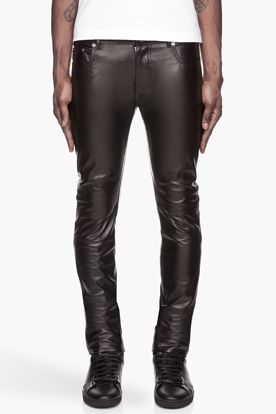 Saint Laurent Black Buffed Leather Pants for Men | Lyst