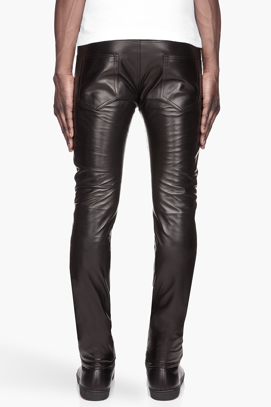 Saint Laurent Black Buffed Leather Pants for Men - Lyst