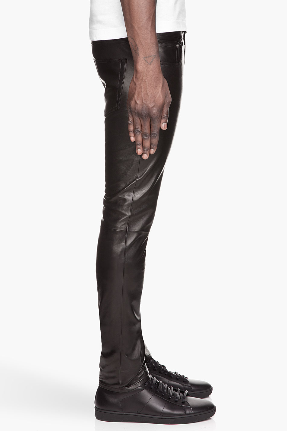 Saint Laurent Black Buffed Leather Pants for Men Lyst