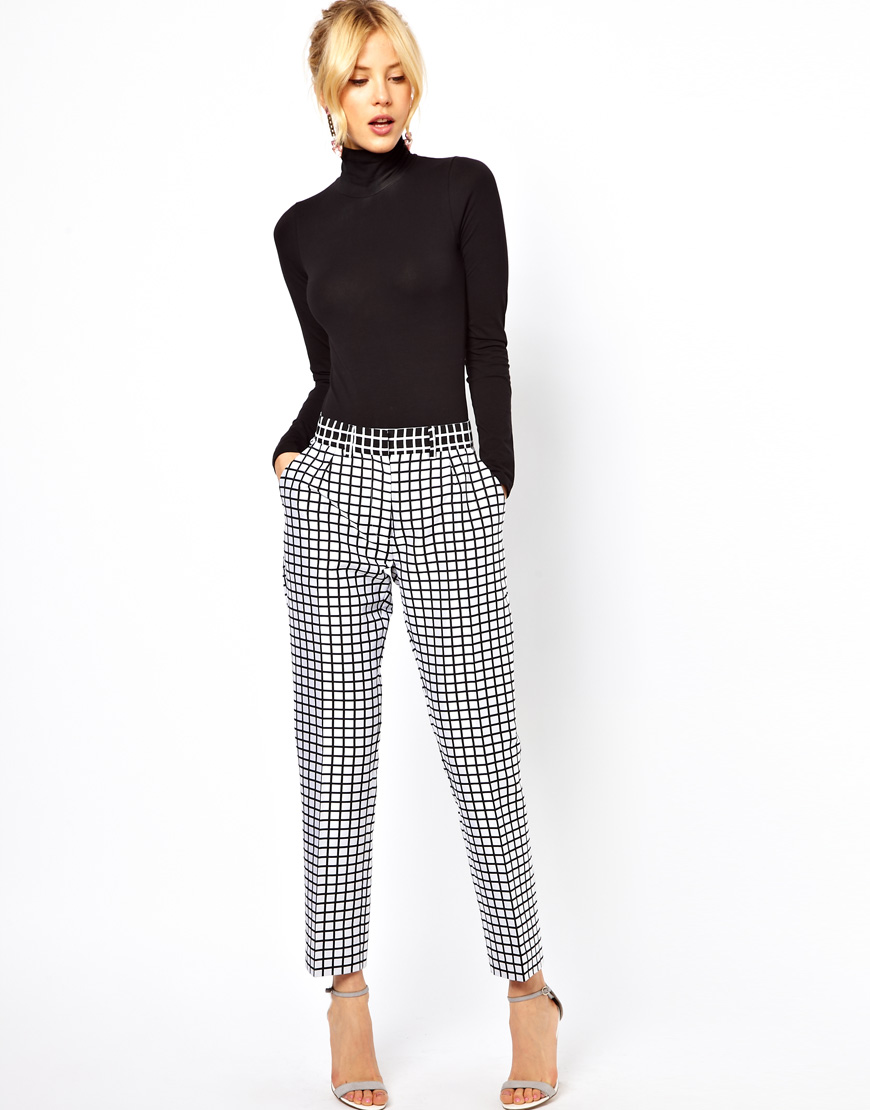 Lyst - Asos collection Trousers in Monochrome Check in White