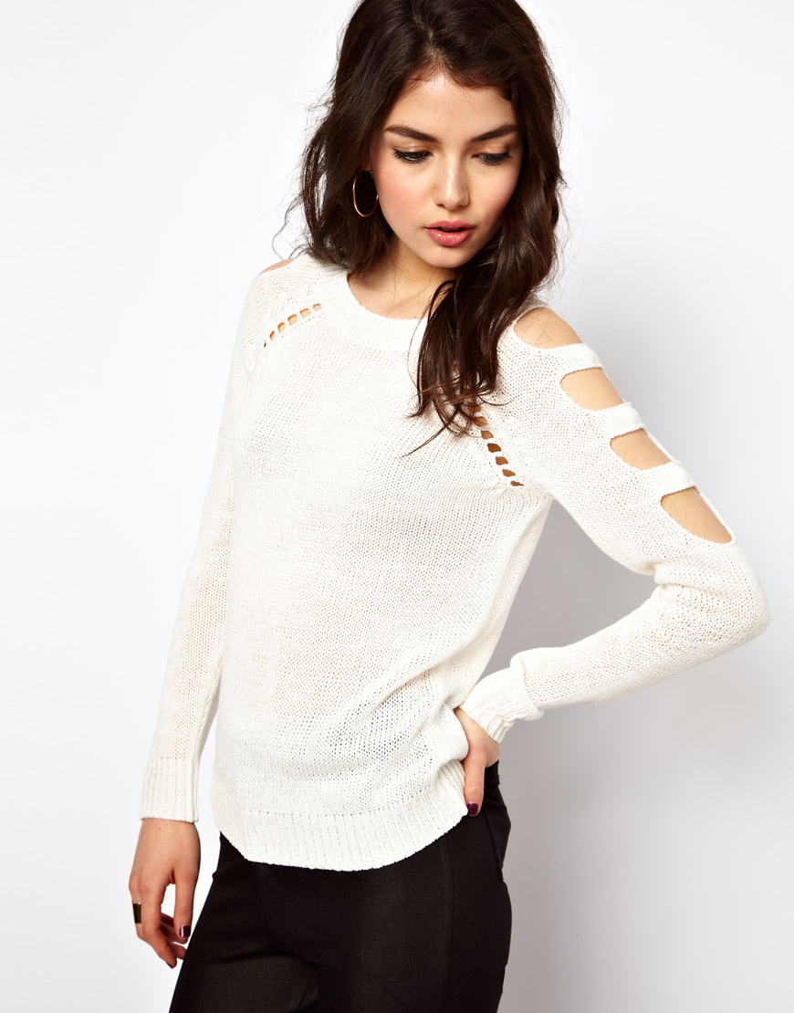 Asos collection Asos Cold Shoulder Sweater in White | Lyst