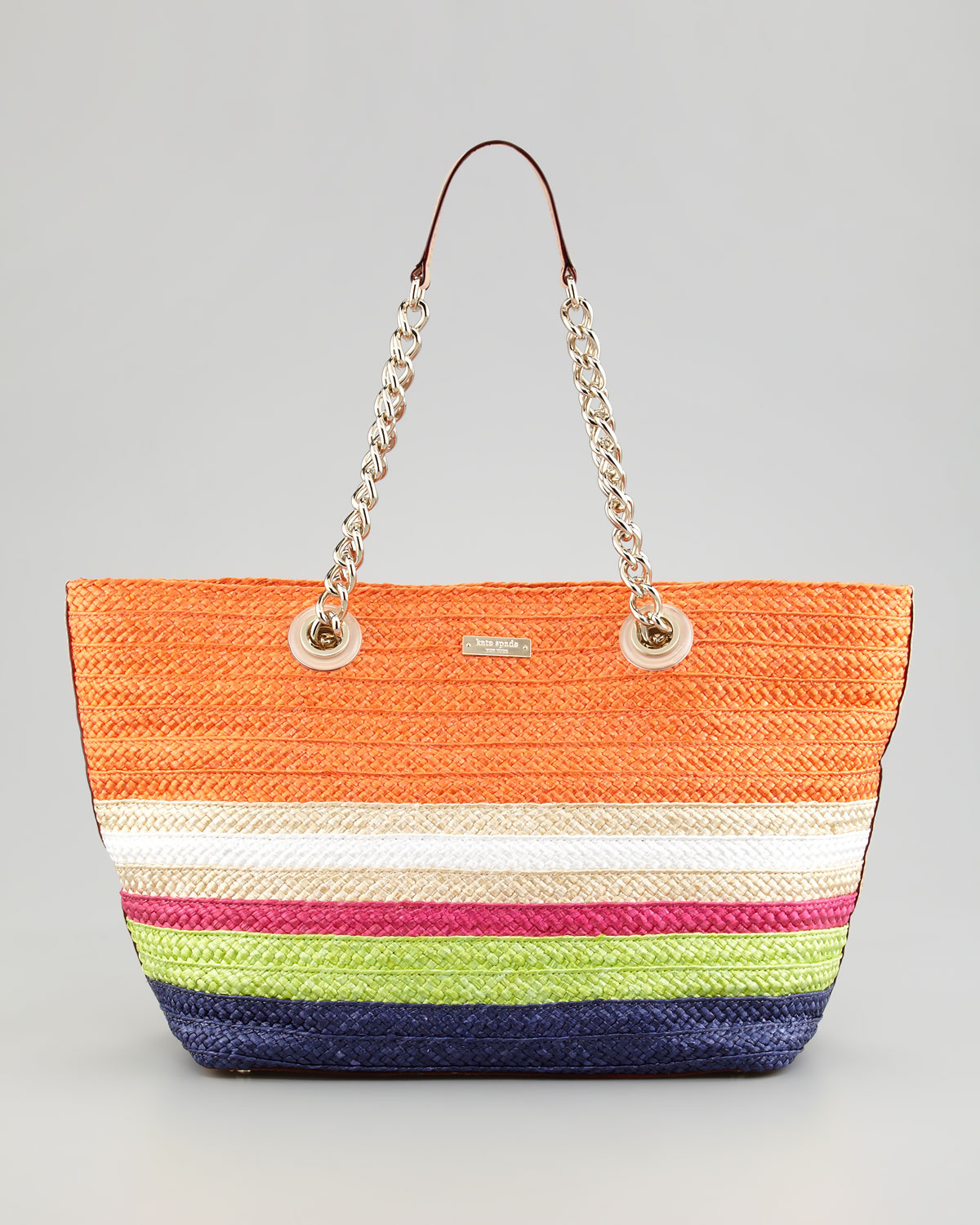 striped straw tote