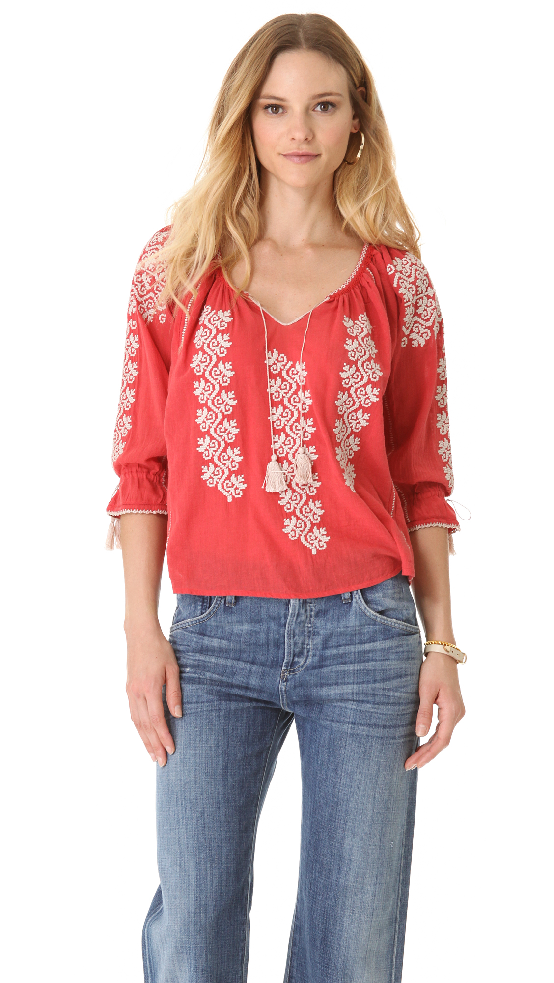 Lyst - Ulla Johnson Ophelia Blouse in Red
