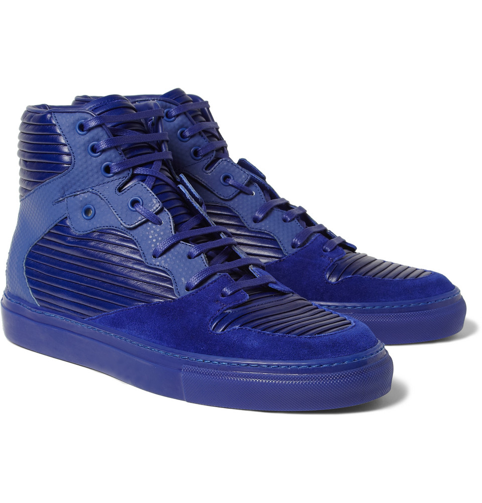 Balenciaga Paneled Leather and Suede High Top Sneakers in Blue for Men -  Lyst