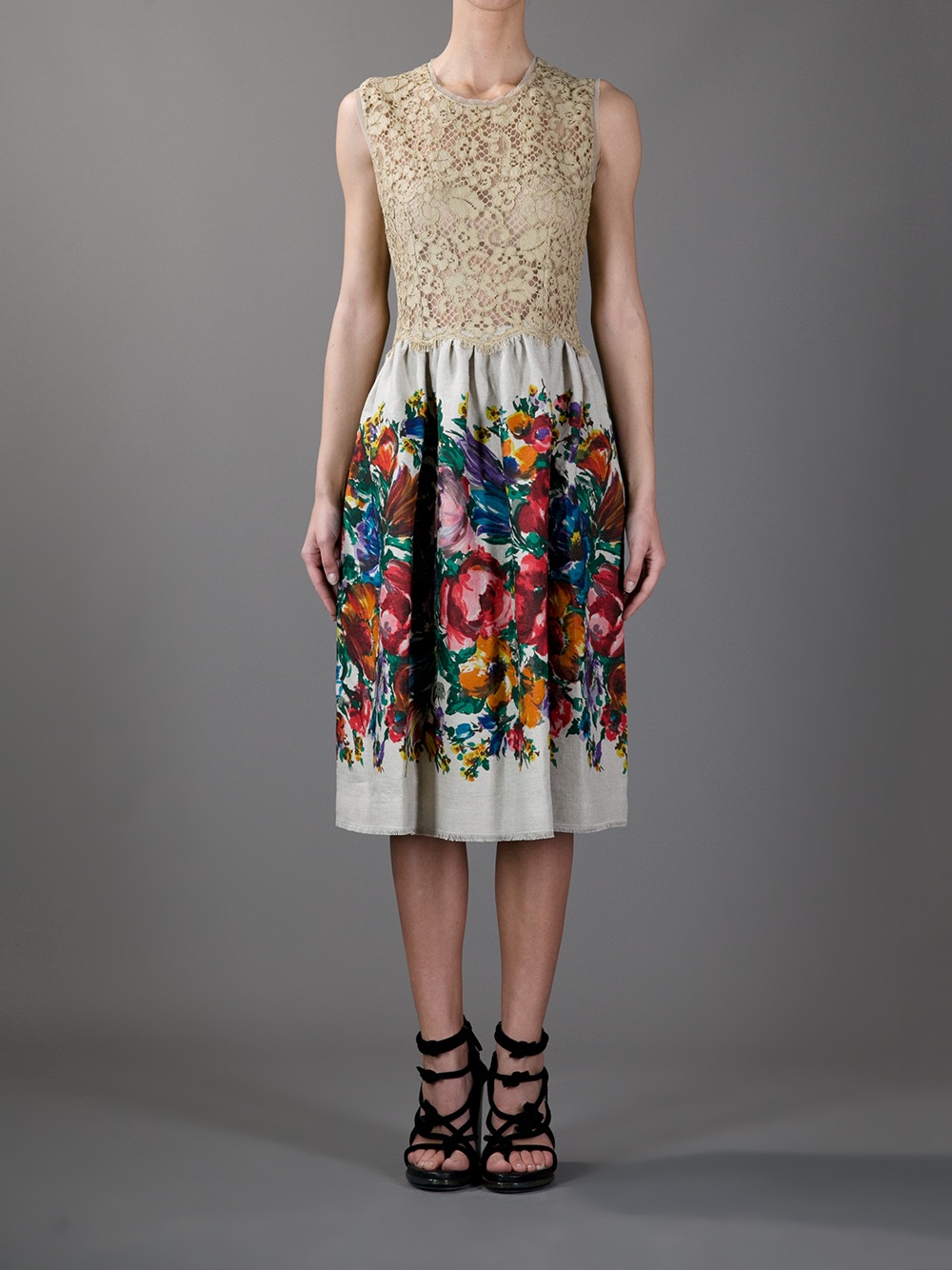 Dolce & Gabbana Floral Print and Lace Dress - Lyst