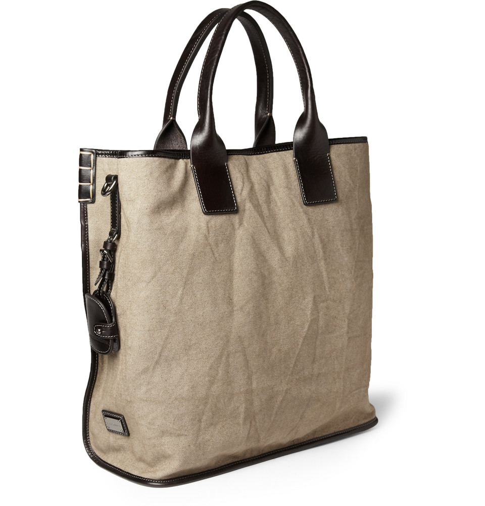 Dolce & Gabbana Leathertrimmed Canvas Tote Bag in Natural for Men - Lyst
