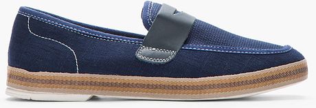 H By Hudson Navy Blue Canvas and Leather Antara Penny Loafers in Blue ...