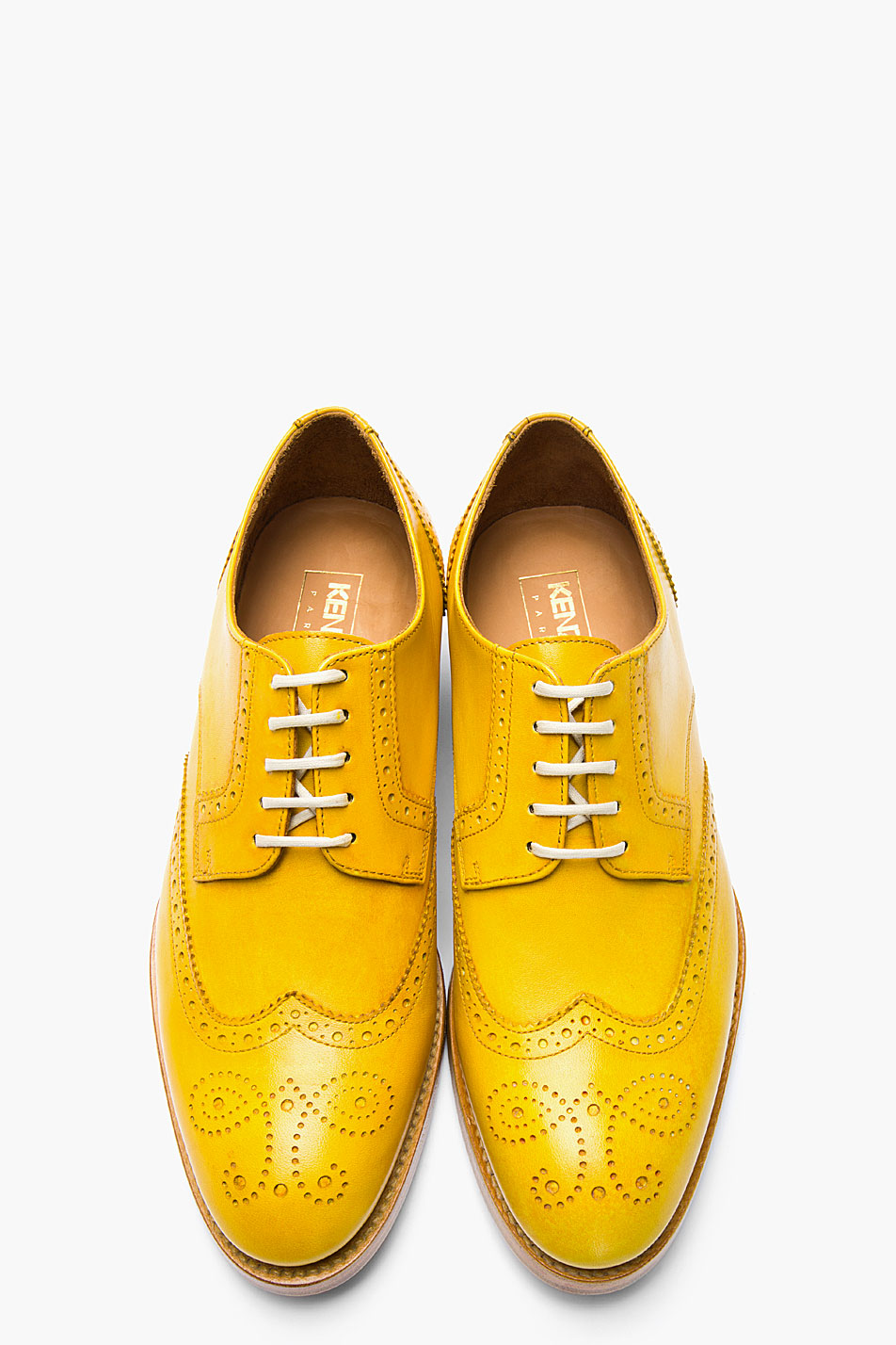 KENZO Mustard Yellow Leather Elliott Wingtip Brogues in Metallic for Men |  Lyst