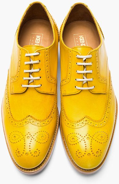 Kenzo Mustard Yellow Leather Elliott Wingtip Brogues in Gold for Men ...