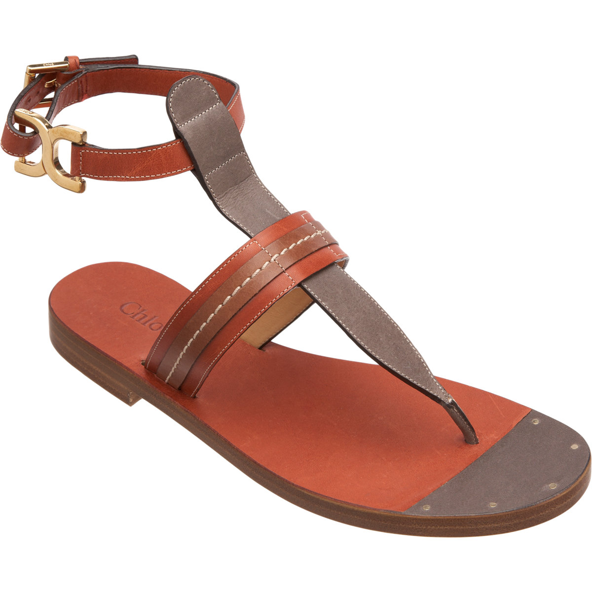 Chloé T Strap Thong Sandal in Brown (gold) | Lyst