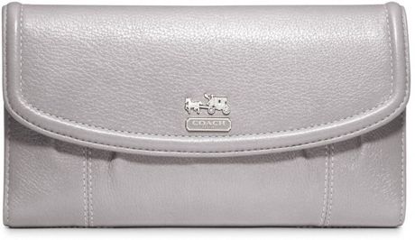 Coach Madison Leather Checkbook Wallet in Silver (sv/pebble grey) | Lyst
