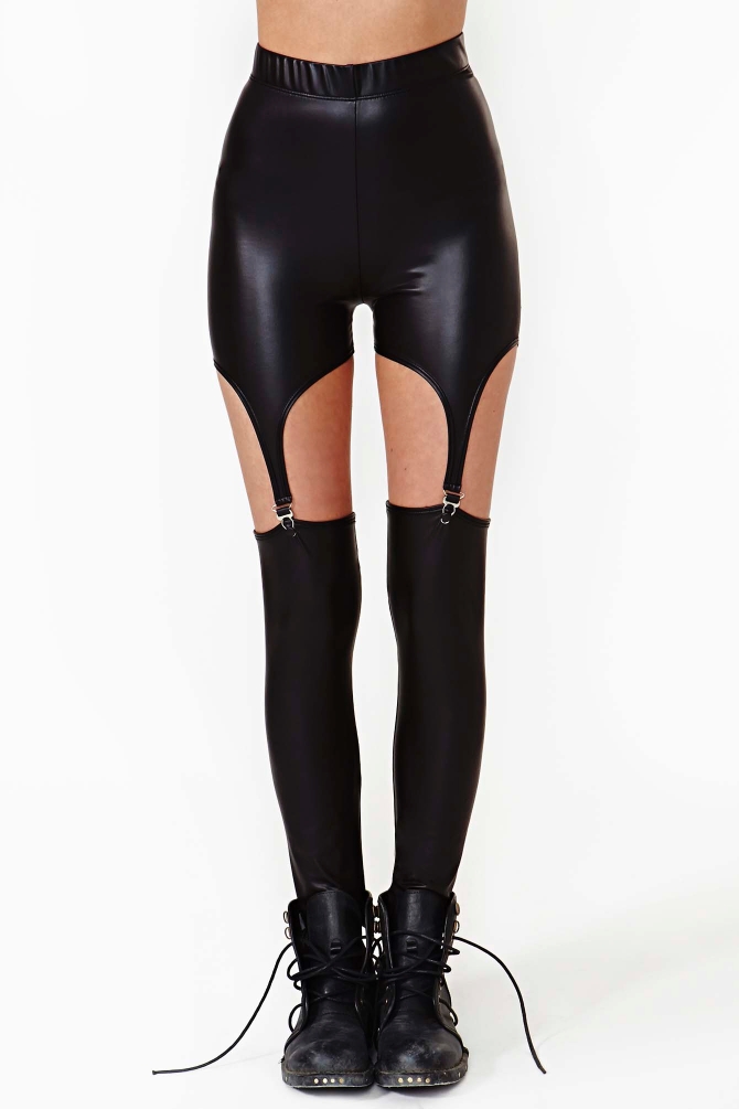 Lyst Nasty Gal Coated Garter Leggings in Black