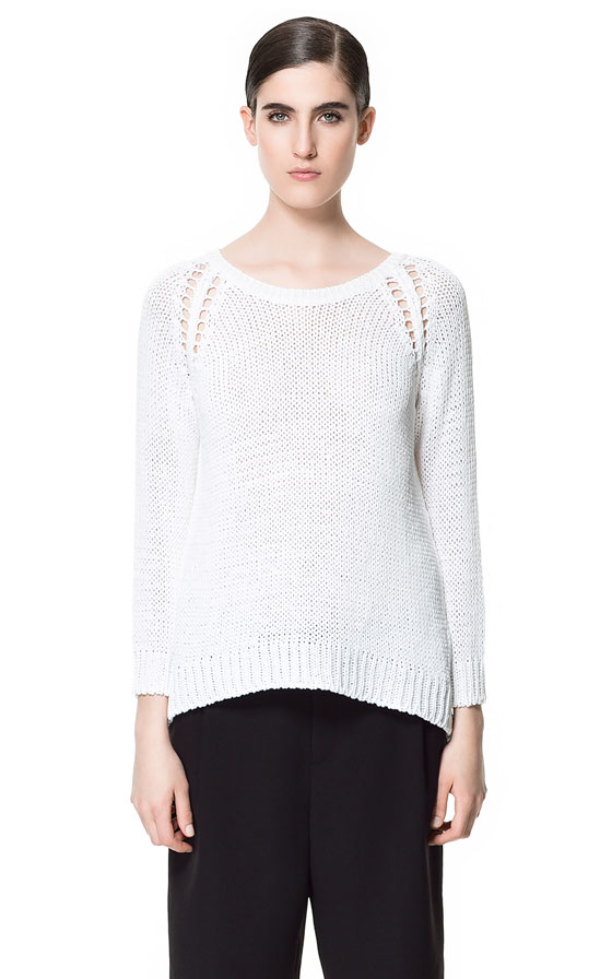 Zara Open Work Sweater in White Lyst
