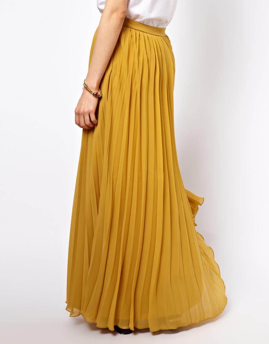 Yellow Pleated Maxi Long Skirt 2025 | solajoiers.com