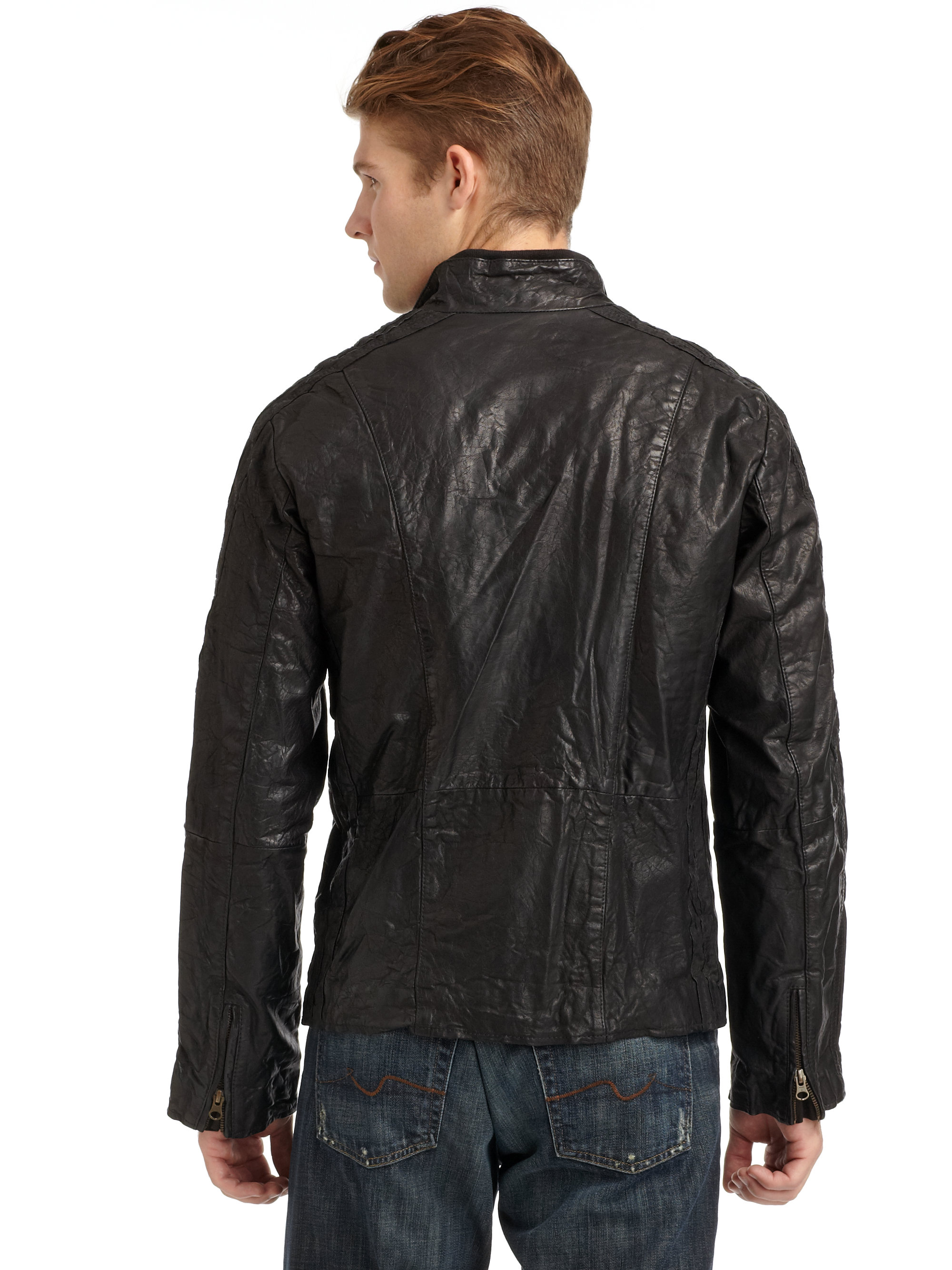 French Connection Vintage Distressed Leather Jacket In Black For Gallery