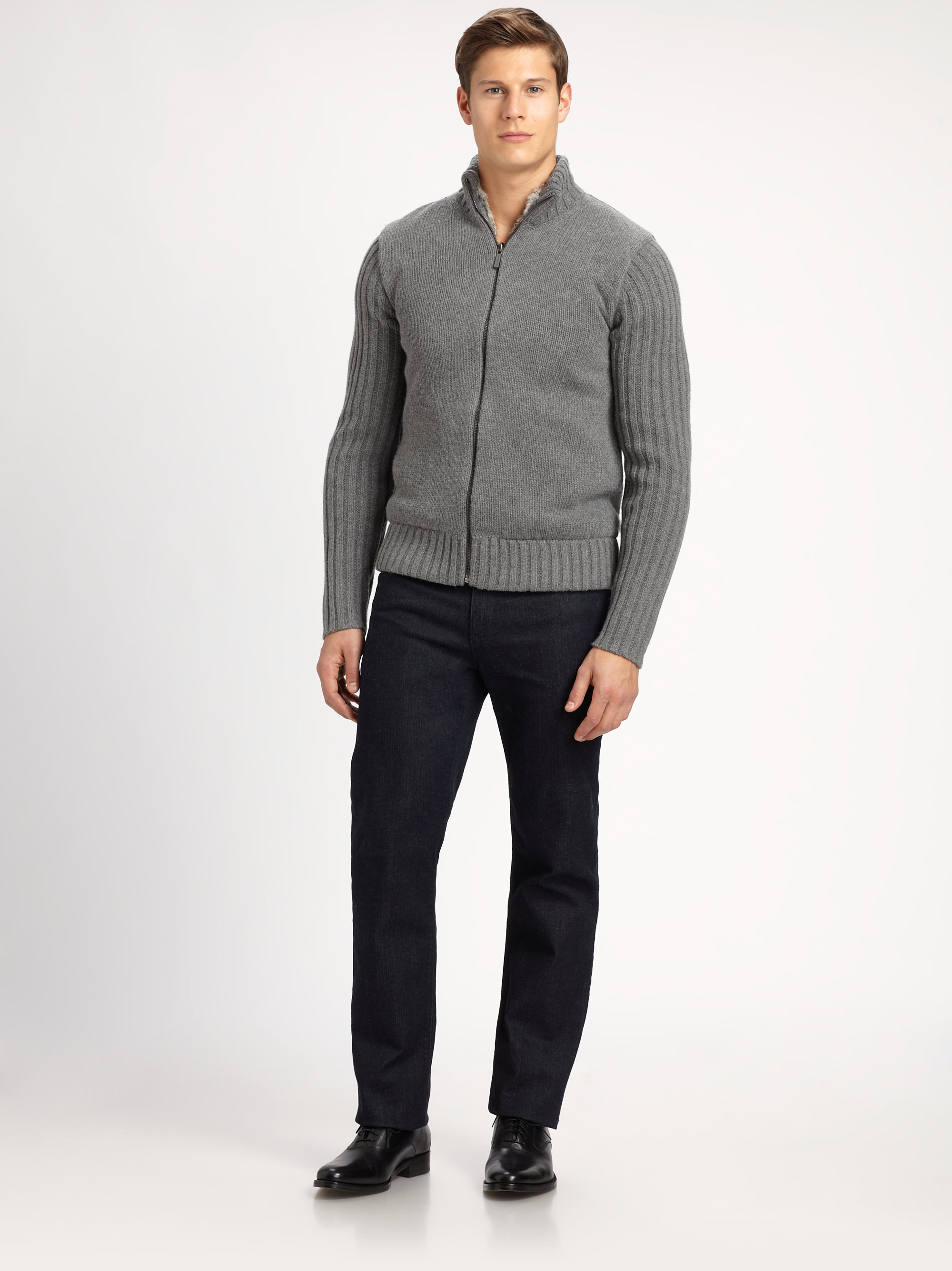 Lyst Michael Kors Reversible Full Zip Fur Sweater in Gray for Men