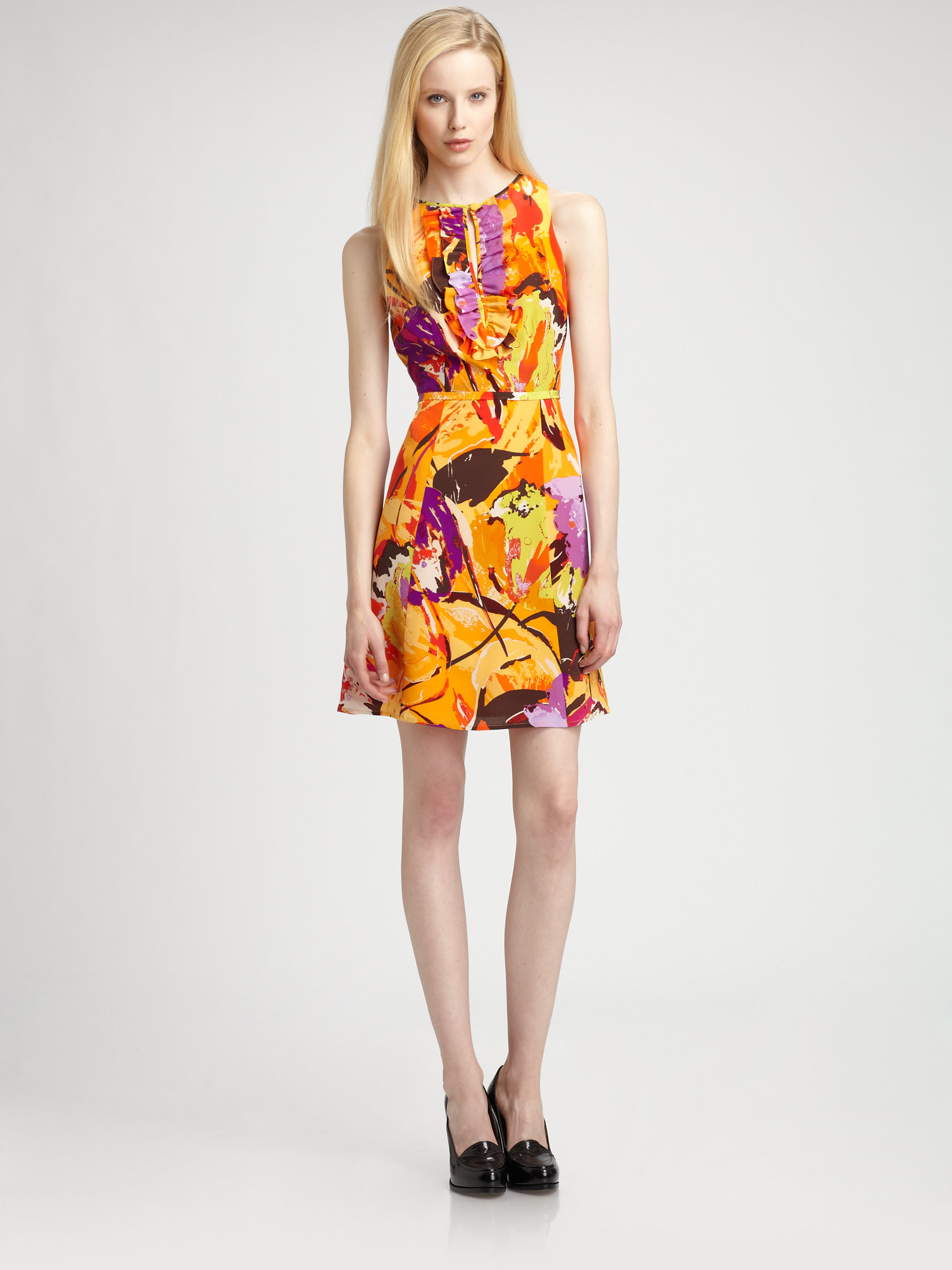 Lepore Fall Bouquet Silk Dress in Orange Lyst