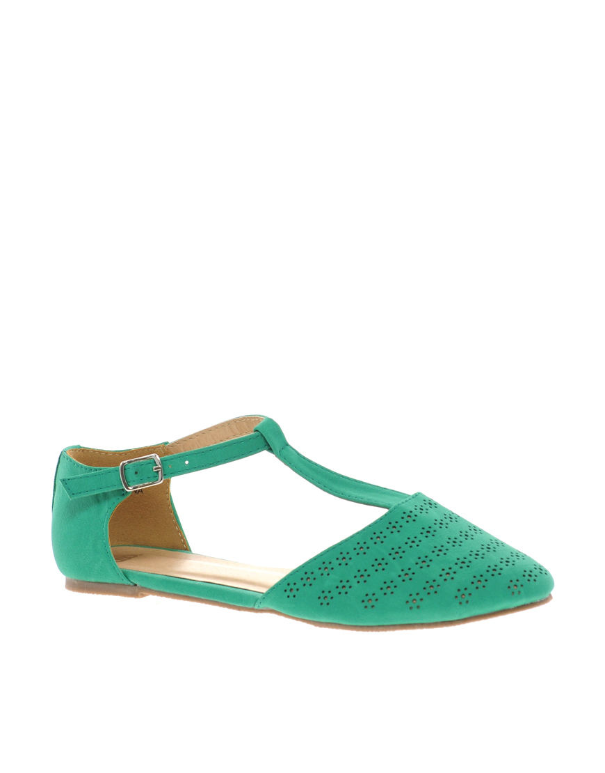 Lyst Asos Asos Jemima Flat Shoes with Tbar in Green