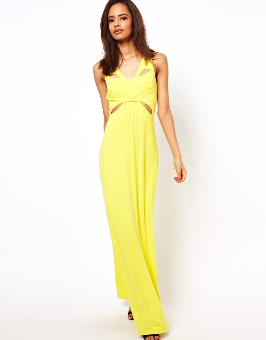 Asos Asos Maxi with Cut Out in Yellow | Lyst