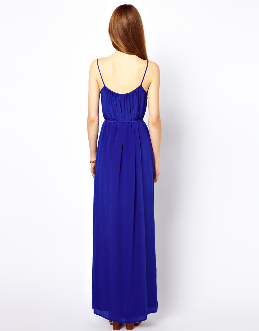 Lyst - French Connection Silk Maxi Dress with Thigh Split in Blue