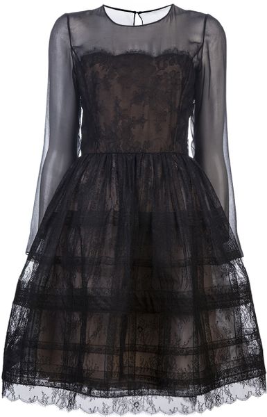 Oscar De La Renta Embroidered Lace Dress in Black | Lyst