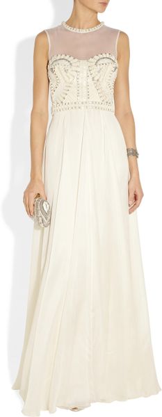 Temperley London Laurel Embellished Tulle Satin and Chiffon Gown in ...