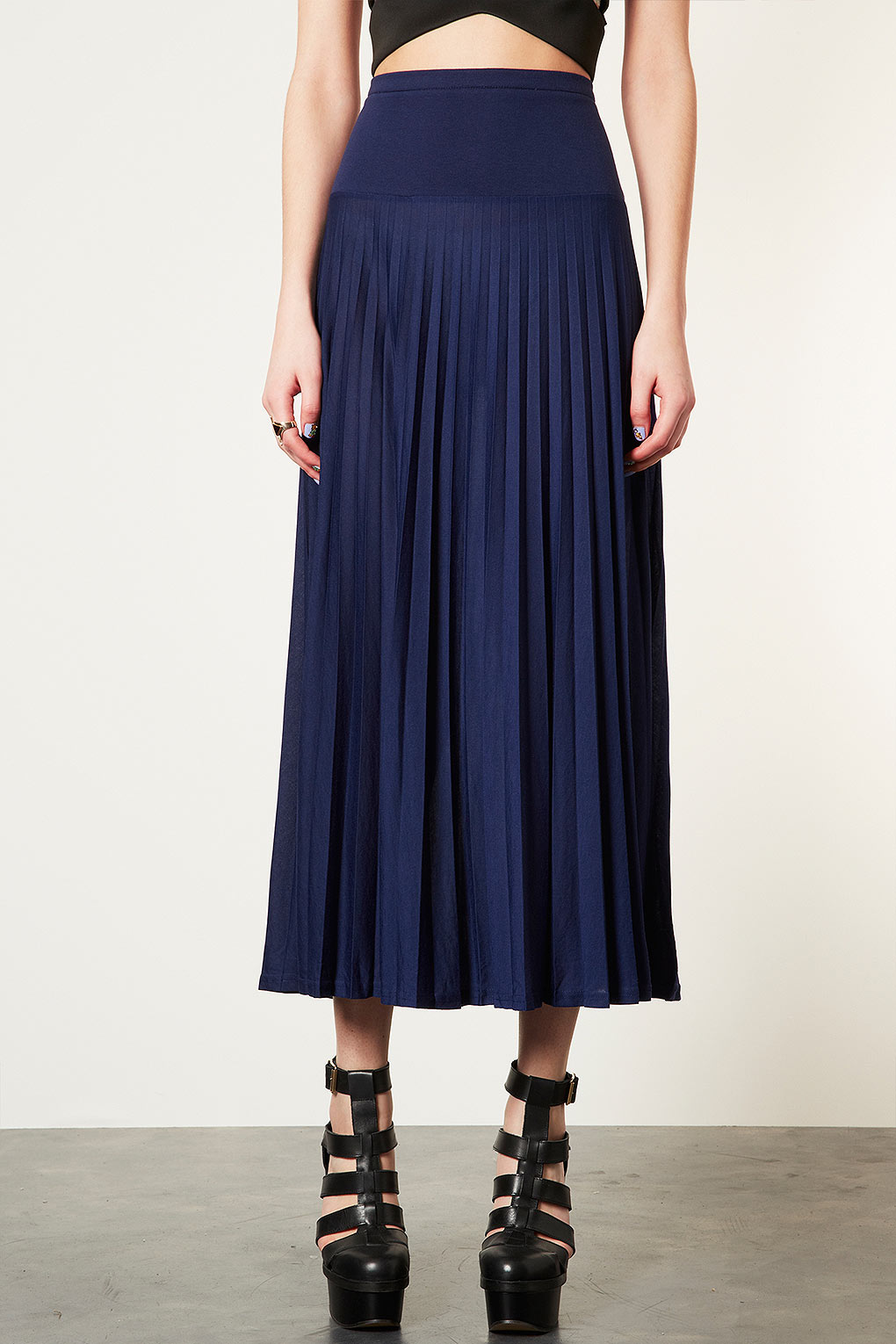 TOPSHOP High Waist Pleated Maxi Skirt in Navy Blue (Blue) - Lyst