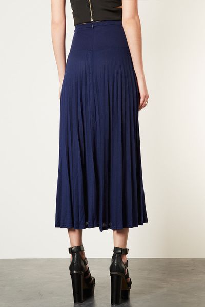 Topshop High Waist Pleated Maxi Skirt in Blue (navy blue) | Lyst