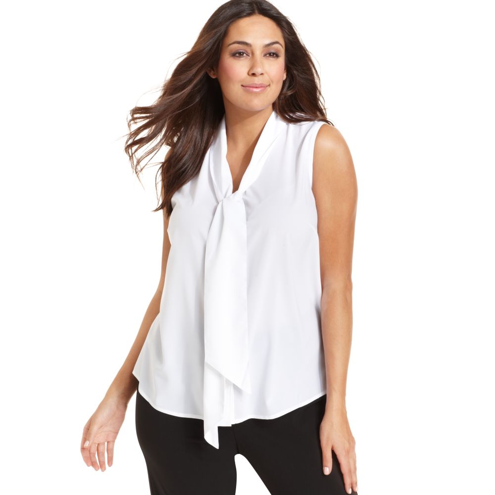 Calvin Klein Sleeveless Tie-Front Blouse in White | Lyst