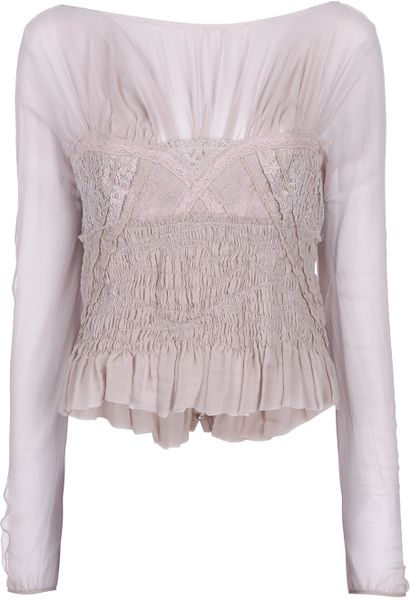 Nina Ricci Shirred Lace Top in Pink | Lyst